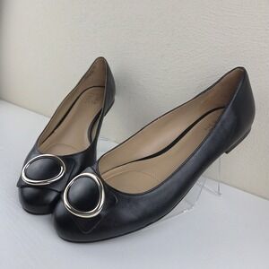 Naturalizer Geonna Black Leather Gold Ring Round Toe Comfort Flats Womens Sz 10W
